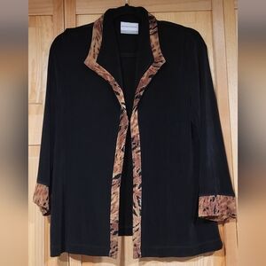 Alfred Dunner Black Cardigan with Leopard Accent Size SP